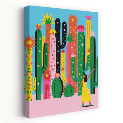 Cactus coloré, danse, cactus moderne abstrait, art mural paysage d'été