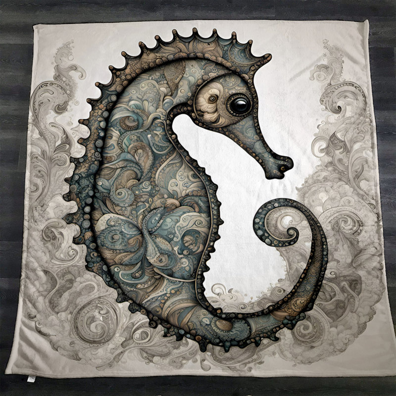 Jeté Richart, L 51 po x L 60 po, Gris / bleu, Imprimé animal / cachemire / abstrait