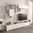Modern White TV Unit with Wall Shelf, 82.7 x 11.8 x 13.8 inches | 100% Melamine Coated Particle Board, Thickness: 0.7 inches | Multiple Shelves, Wall-Mountable Design, Perfect for Contemporary Living Rooms & Entertainment Spaces