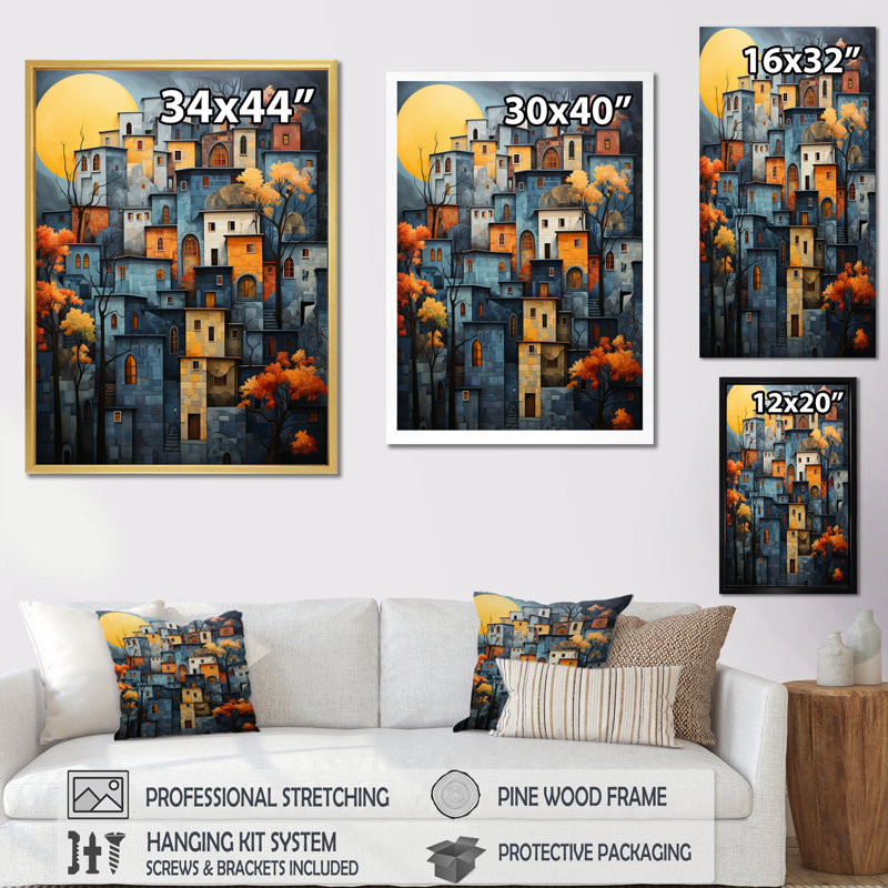 Lodean " Cityscape Exquisite Blue II ", Black Picture Framed, 32" H x 16" W x 1" D