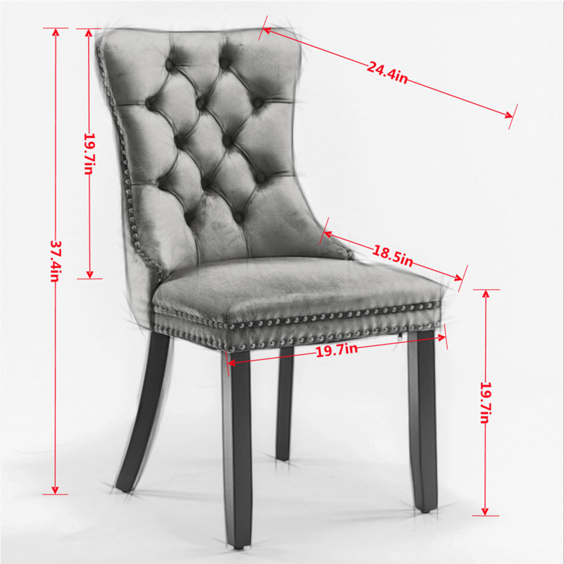 Ensemble de 2 chaises de salle à manger rembourrées en velours de haute qualité avec pieds en bois et garniture cloutée haut de gamme