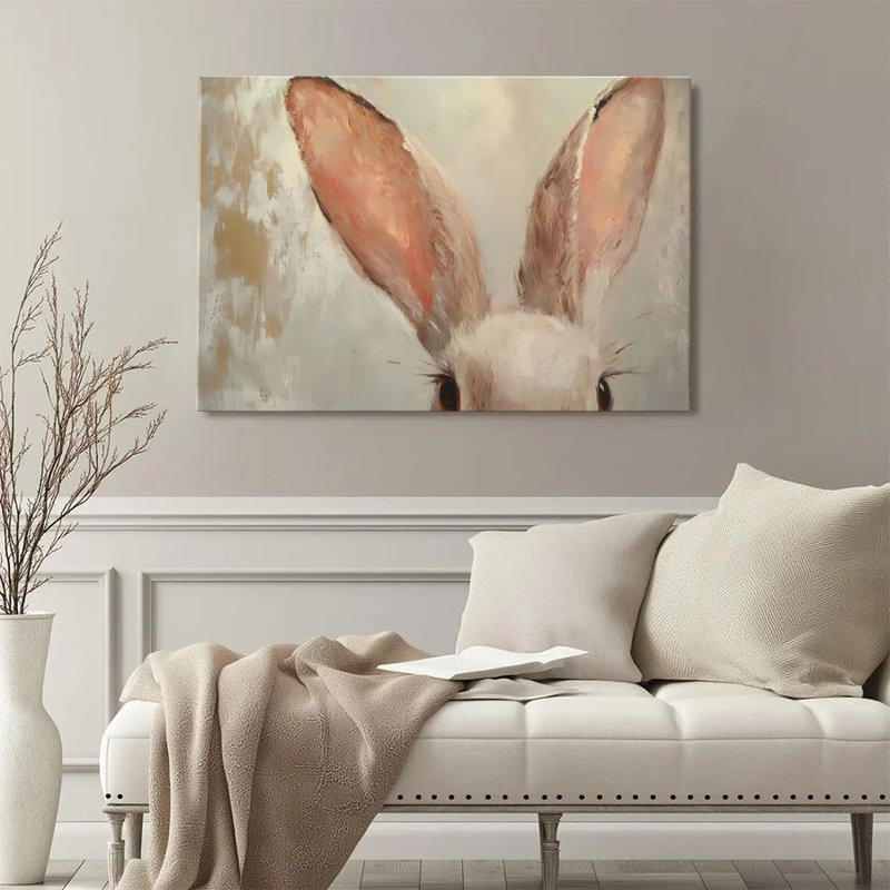 1Pc Pâques impression sur toile encadrée, oreilles de lapin, tons doux, décoration murale de style impressionniste, prêt à accrocher - décor chrétien moderne, parfait pour la décoration de salon, chambre à coucher, bureau, salle de bain