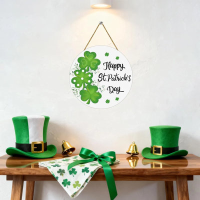 Figurine suspendue en forme de couronne de trèfle en bois pour la fête de la Saint-Patrick, décoration de porte Happy St. Patrick's Day