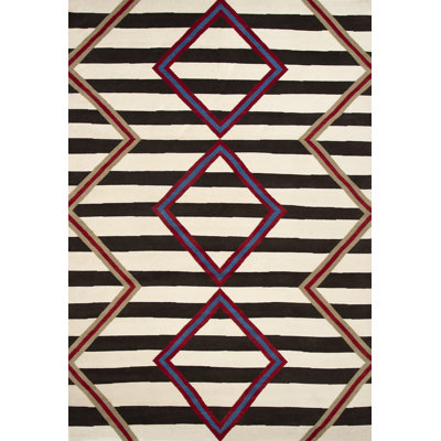 Wool Southwestern Area Rug in Stone/Ebony/Red/Cobalt