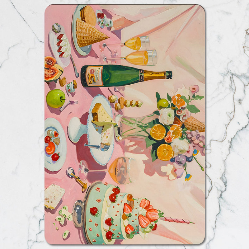 Designer Artwork Placemat And Coaster Set With Wood Bottom From Pink Decor Collection Set Of 12