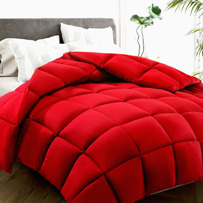 Cooling Winter Warm Queen Size Bed Comforter - Goose Down Alternative Quilted Duvet Insert with Corner Tabs. All Season, Machine Washable in Red color.