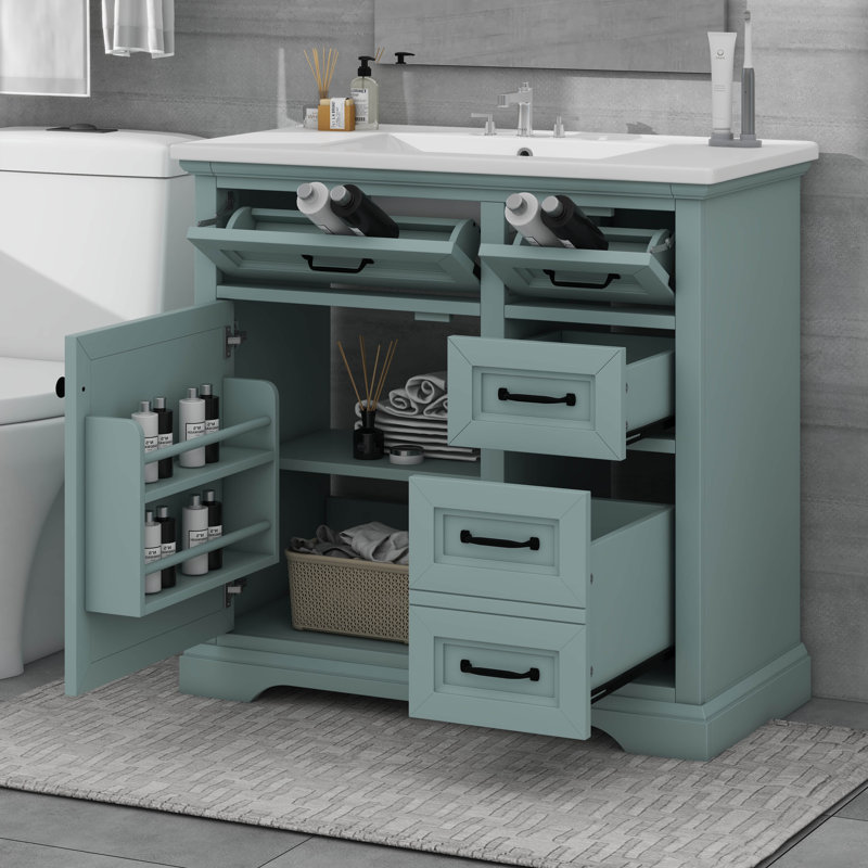 Meuble-lavabo 36 po avec lavabo, meuble-lavabo simple, Gris