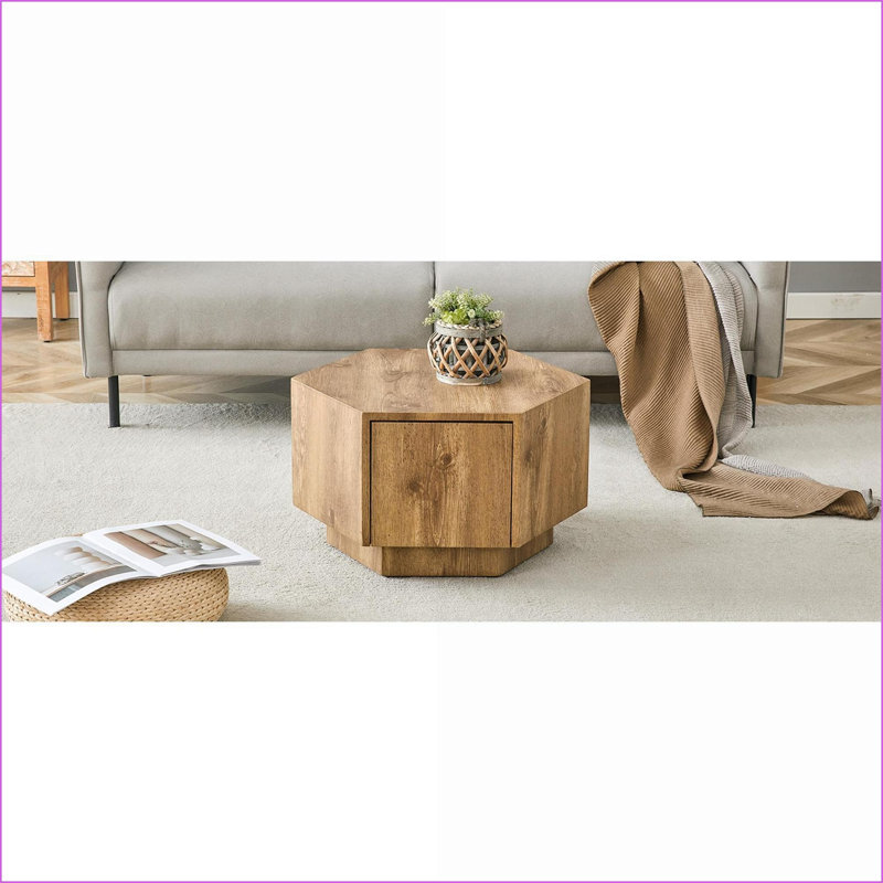 Table basse hexagonale en bois aggloméré pour le salon avec tiroir, conception peu encombrante