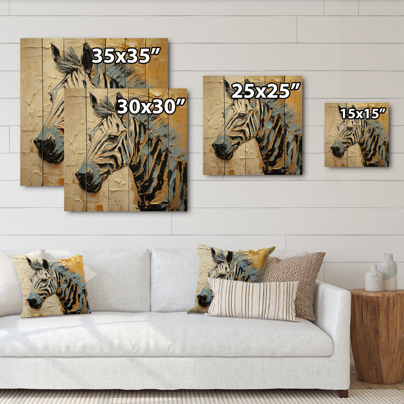 Kamiyra, zèbre noir et jaune, impression sur bois, H 15 po x l 15 po x P 0,78 po