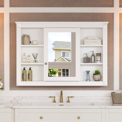 Armoire de rangement murale de 42 po, armoire à pharmacie, armoire de salle de bain moderne avec miroir, armoire à miroir avec 6 tablettes ouvertes (ne pas inclure le meuble-lavabo)