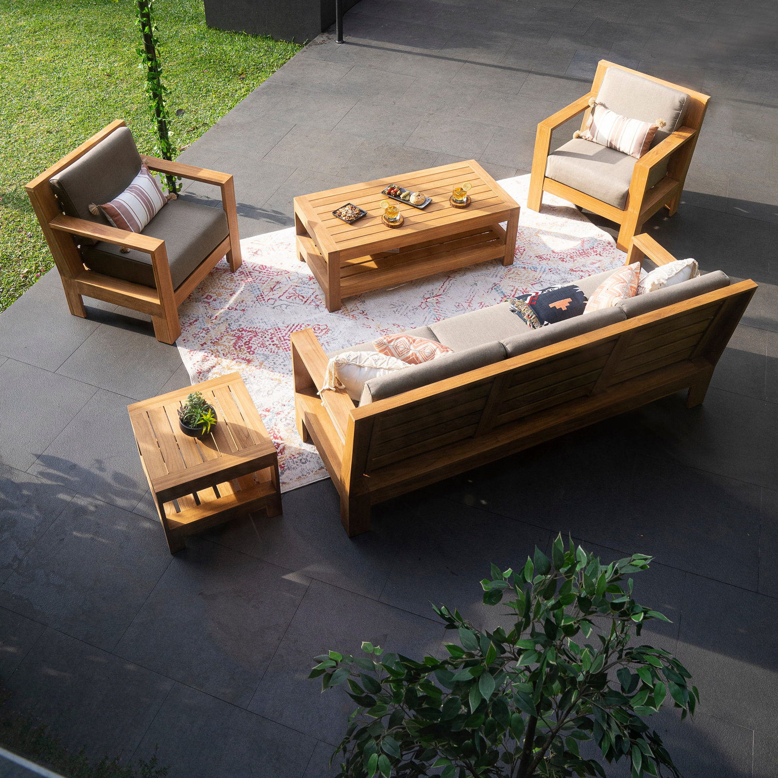 Beaufort Teak Outdoor Conversation Set, Cast Shale Sunbrella®