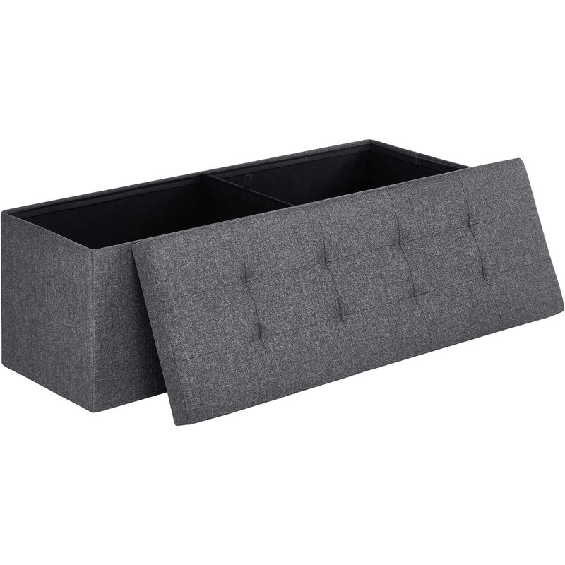 Banc de rangement à couvercle rabattable rembourré, Gris foncé