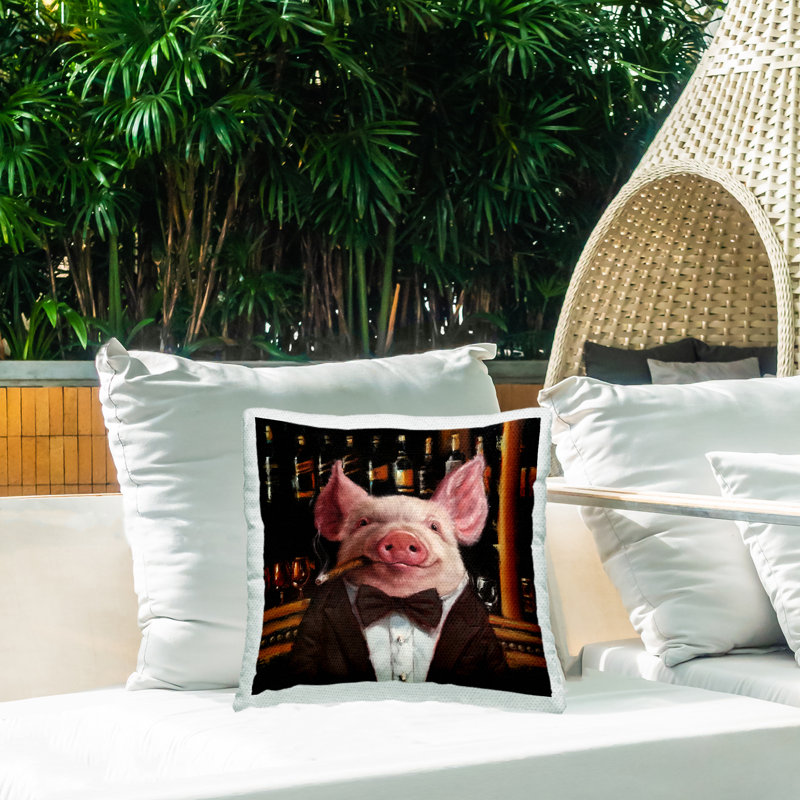 Coussin d'extérieur «Classy Pig at Cigar Bar Farm Animal» par Lucia Heffernan