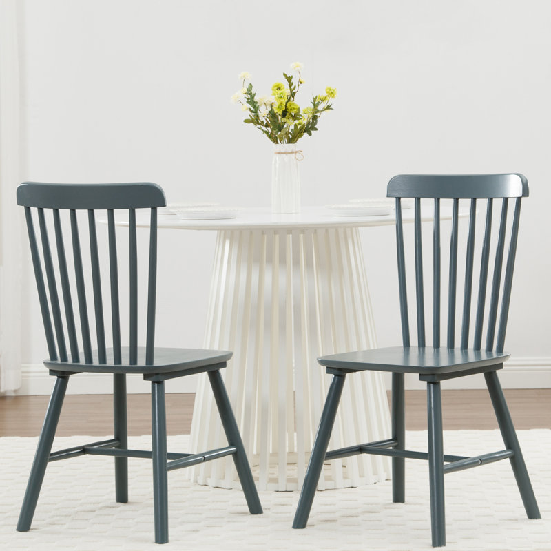 Mid Century Windsor Back Solid Wood Dining Chair, Farmhouse Slat Back Side Chair For Kitchen/Dining Room, Gray