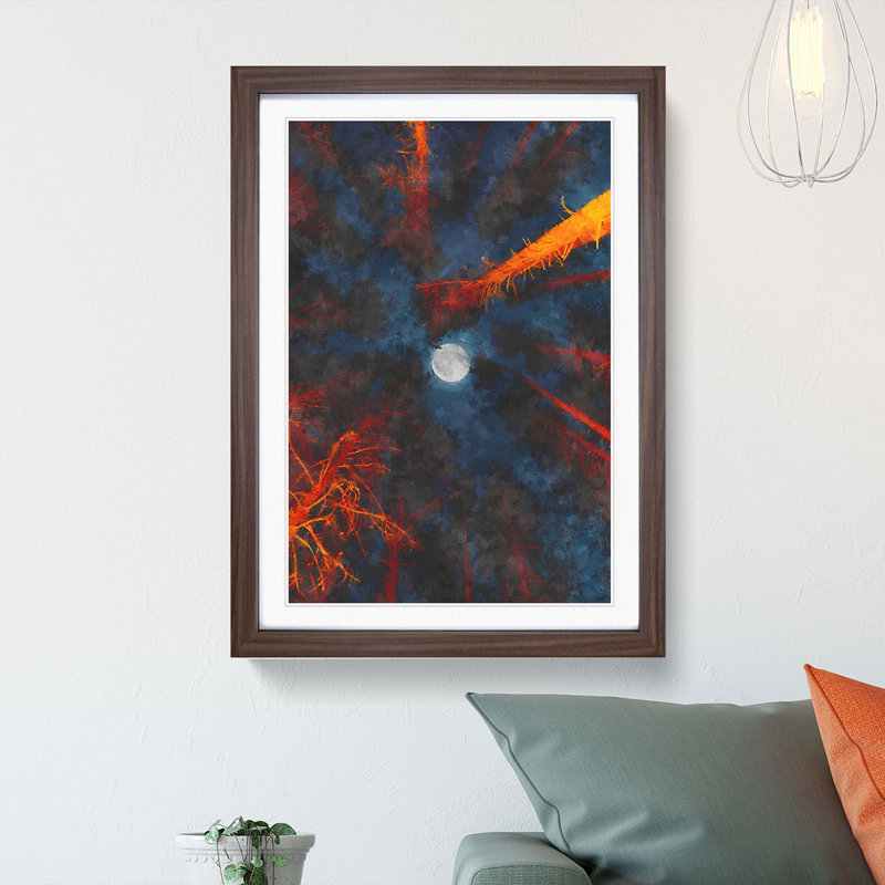 Moon Through the Trees Abstract - Picture Frame Painting Print, Walnut Framed, 33cm H x 24cm W x 2cm D