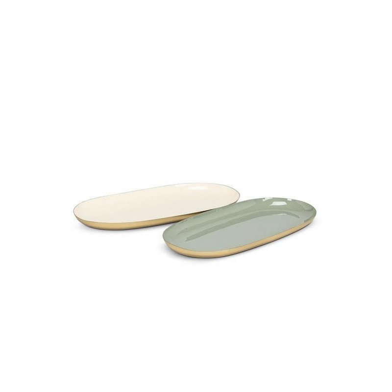 Silton Plastic / Acrylic Tray - Set of 2, Sage Green/Pearl, 0.5" H x 5" W x 10" D