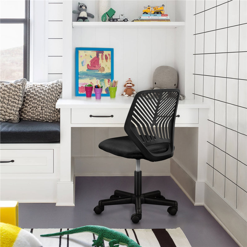 color Mid-Back Armless Mesh Padded Swivel Task Office Chair, Black