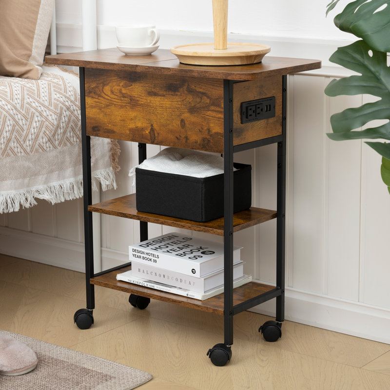 Side Table With Charging Station, End Table With Usb Ports And Outlets Brown, Brown