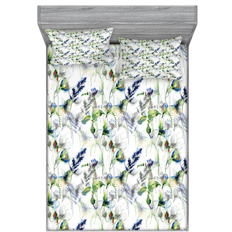 Microfiber Floral Sheet Set, Full Sheet Set with 2 Pillowcases