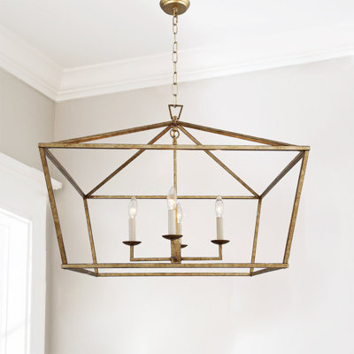 Debraha 4-light Antique Gold Lantern Square Geometric Chandelier