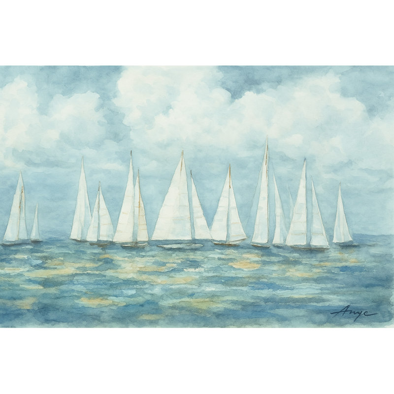 «Sail Away Serenity» par Anye - Art mural sur toile côtière, H 16 po x l 24 po