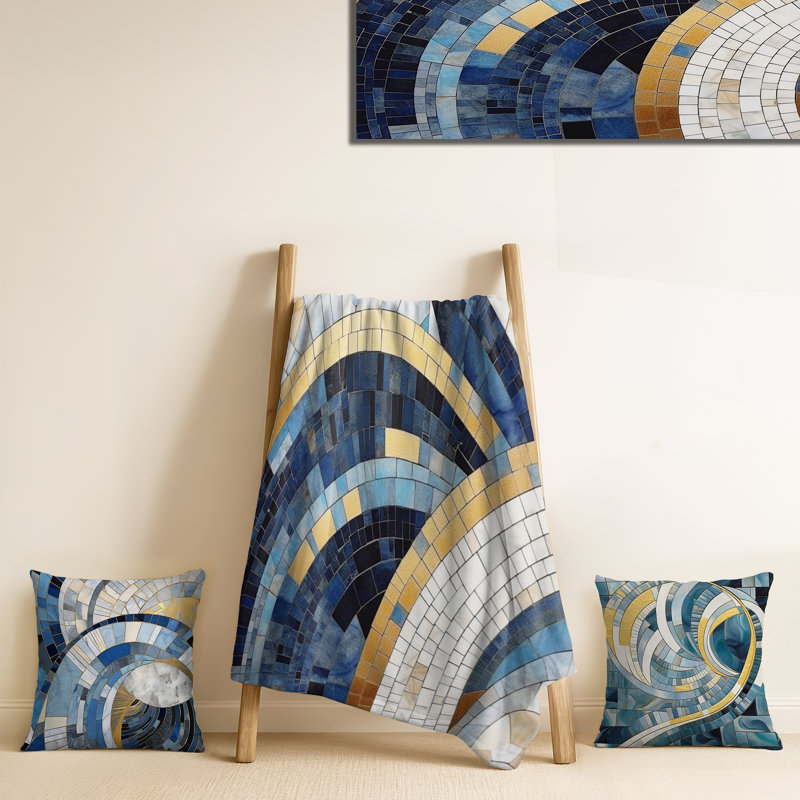 Ensemble de couvertures et de coussins Gold Constructing Blue Realms III - Abstract Shapes