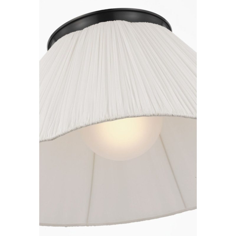 Bradley Flush Mount with Scalloped Silk Pleated Shade, Bronze, 11.5" H x 24" W x 24" D