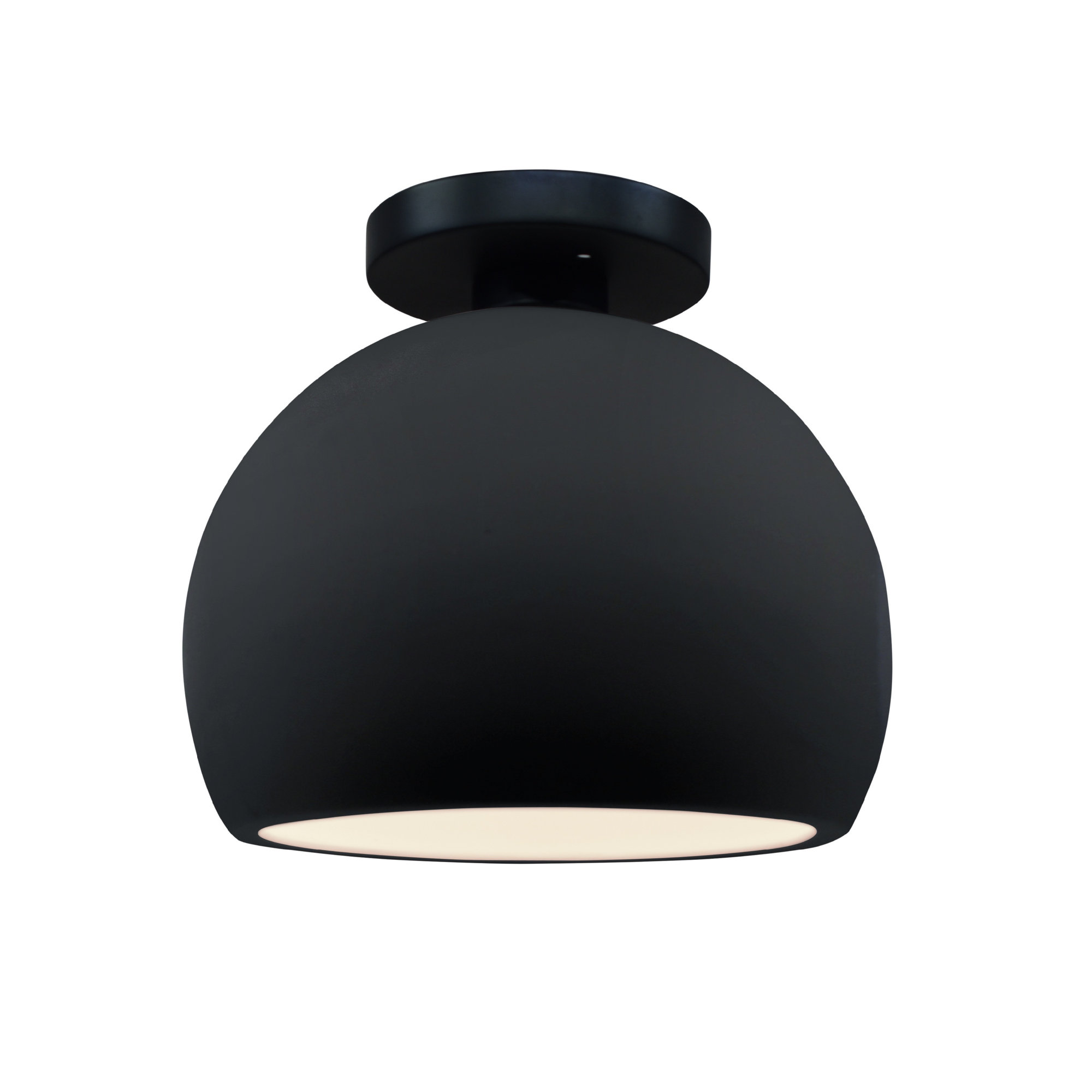 Single Light Ceramic LED Semi Flush Mount, Gloss Black, 7" H x 7" W x 7" D, Matte Black