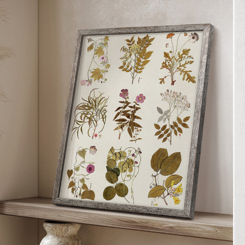 Antique Floral Grid II Framed Print - Solid Wood, 21" H x 17" W