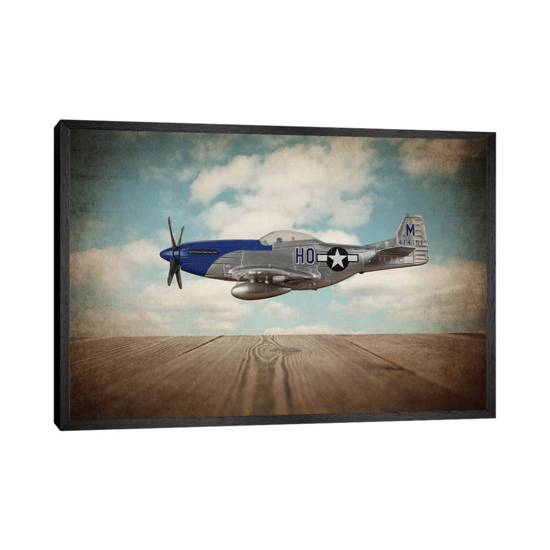 P51 Mustang - Print on Canvas, 101.6 cm H x 66.04 cm W, Black Framed