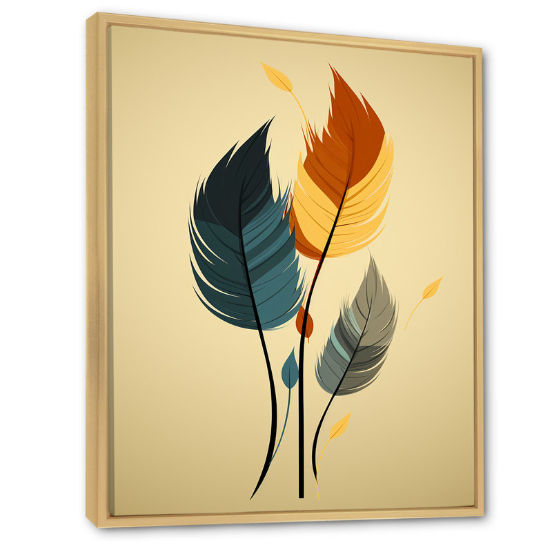 Rétro plumes de bohème orange et orange sur toile, H 40 po x l 30 po, Cadre flottant brun