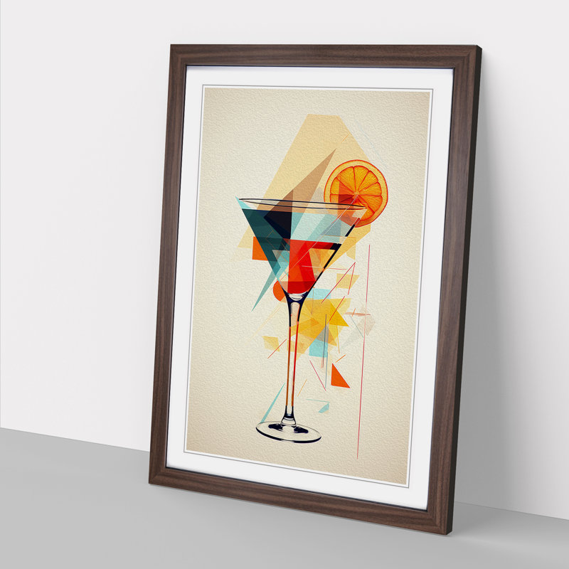 Cocktail Geometric - Single Picture Frame Print on Wood, Walnut, 46cm H x 34cm W x 2cm D
