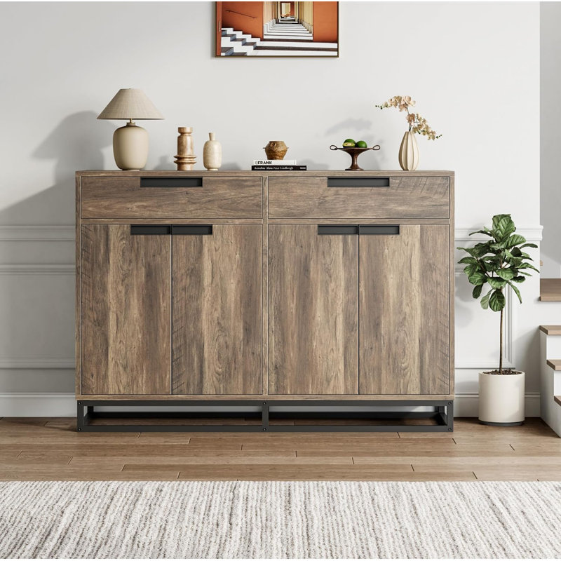 Buffet de cuisine grand buffet moderne de 55 pouces avec 2 tiroirs et 4 portes, table basse pour la cuisine et la salle à manger