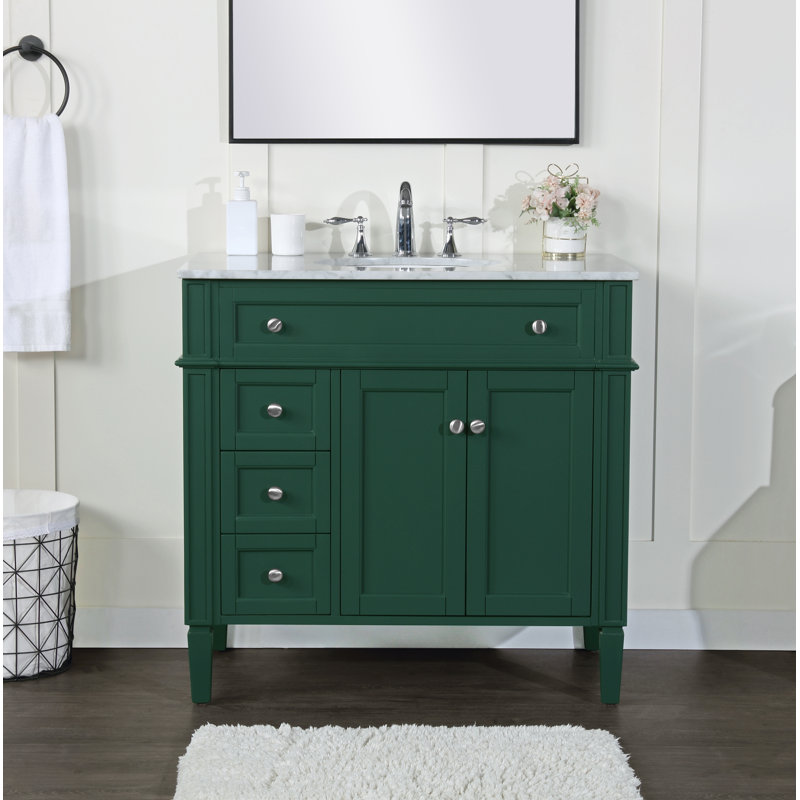 Rivers 36'' Single Bathroom Vanity with Marble Top, Green