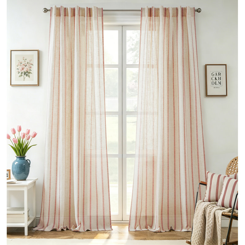 Rideaux semi-transparents avec passe-tringle Farmhouse, Rouge, L 52 po x L 108 po