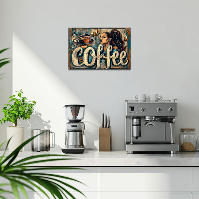 Café, toile, art mural, affiche de décor de cuisine rétro, typographie rustique, reproduction d'art encadrée, décoration murale de salle à manger, 20 po x 30 po