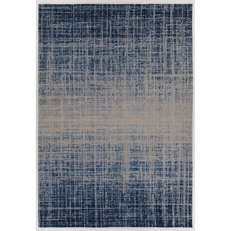 Tapis bleu handwoven à tissage plat Schrimsher, Rectangle 5 pi x 7 pi 6 po