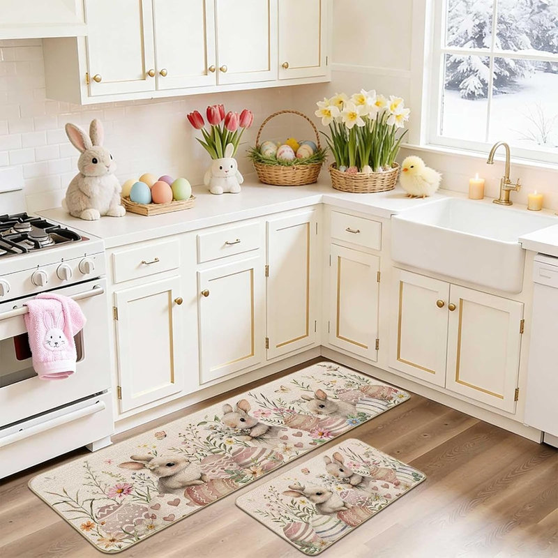 Easter Bunny Kitchen Rugs – Multicolor – Set Of 2, Non-Slip Kitchen Floor Mats, Spring Easter Decor