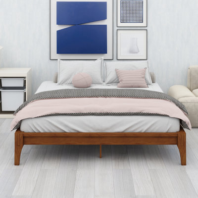 Base de lit plateforme en bois avec support en lattes de bois
