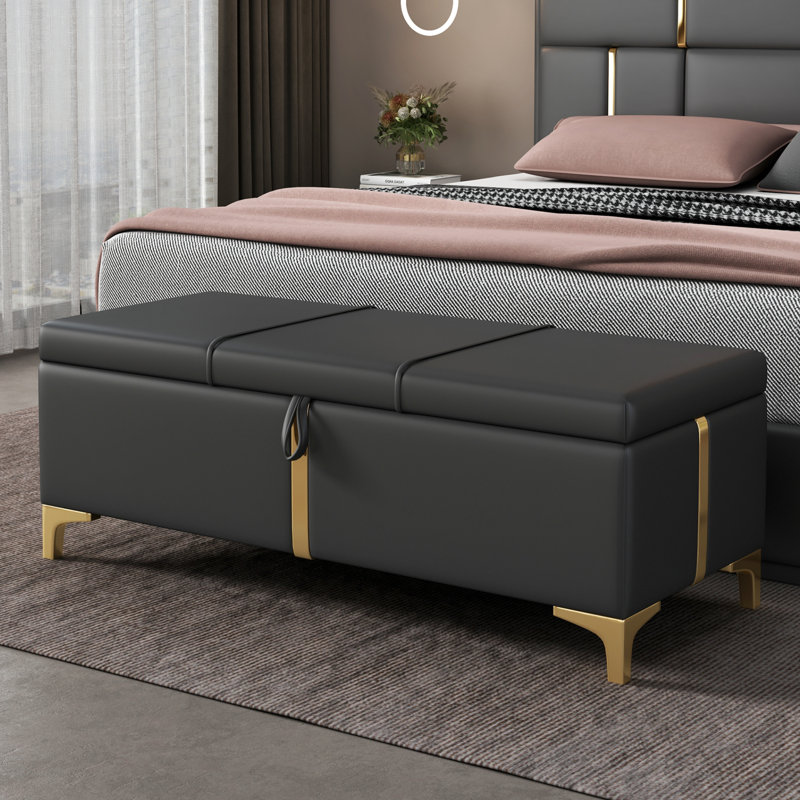 Zeger Velvet Upholstered Storage Bench, Black