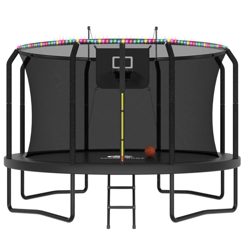 Trampoline noir Acwarm Home 2026 12Ft - 1500Lbs, Astm, avec ensemble de basketball léger à DEL, filet, échelle et coussin