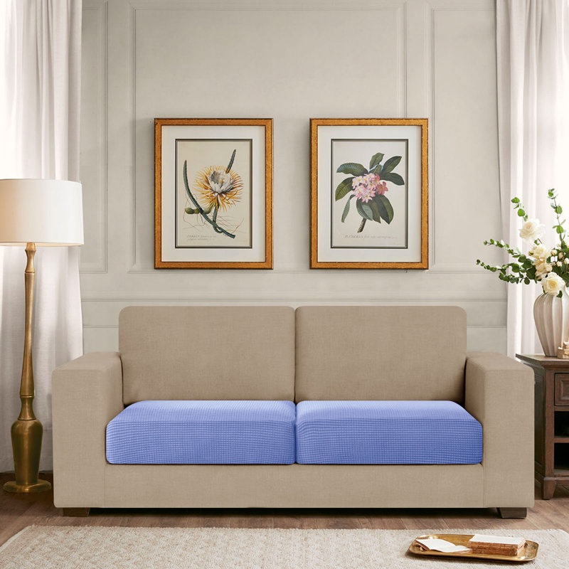 Housse pour causeuse à coussins carrés texturés, Mélange de polyester bleu et mauve