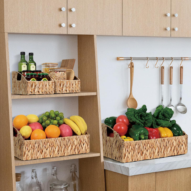 Natural Water Hyacinth Storage Baskets, Set Of 3 Handwoven Seagrass & Wicker Organizer Bins With Handles For Shelf, Closet, Kitchen, Laundry Room & Bathroom Organization