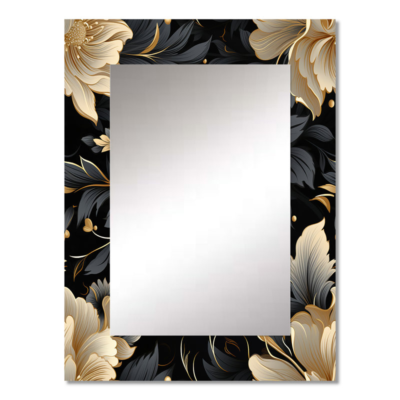 Papier peint floral noir et doré avec élégance florale, 32 po x 24 po
