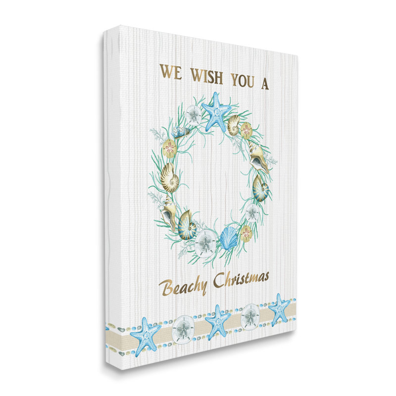 Beachy Christmas Sea Life Seashell Wreath, Toile tendue, H 20 po x l 16 po x P 1,5 po
