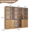Vitrine en bois de 240 cm de large avec éclairage DEL, bibliothèque à 8 portes vitrées avec 6 tiroirs, structure métallique et étagères ouvertes