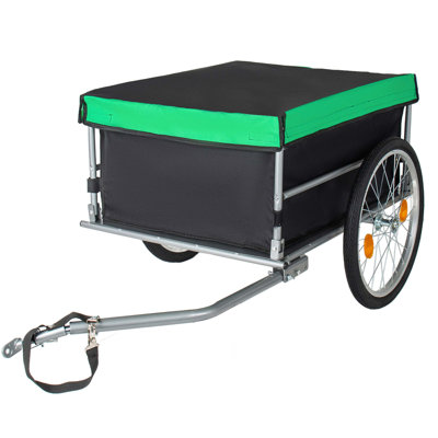 Remorque porte-vélos pliable avec roues de 20 pouces, housse imperméable amovible, cadre pliable à dégagement rapide et attache universelle pour l'épicerie, les outils, les bagages et les animaux de compagnie.