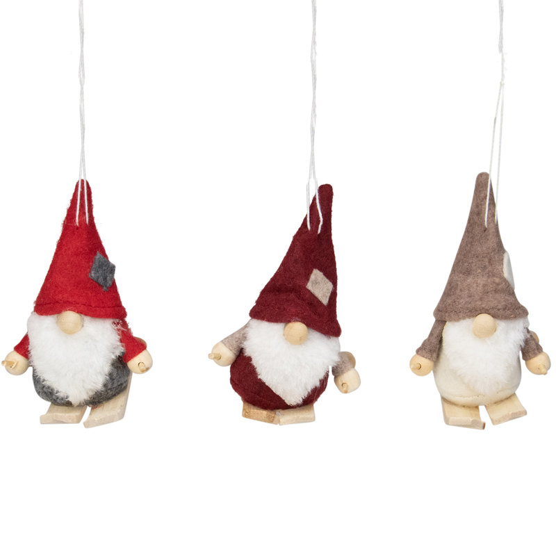 Ensemble de 3 décorations de Noël gnome de ski rouges et grises 4 po