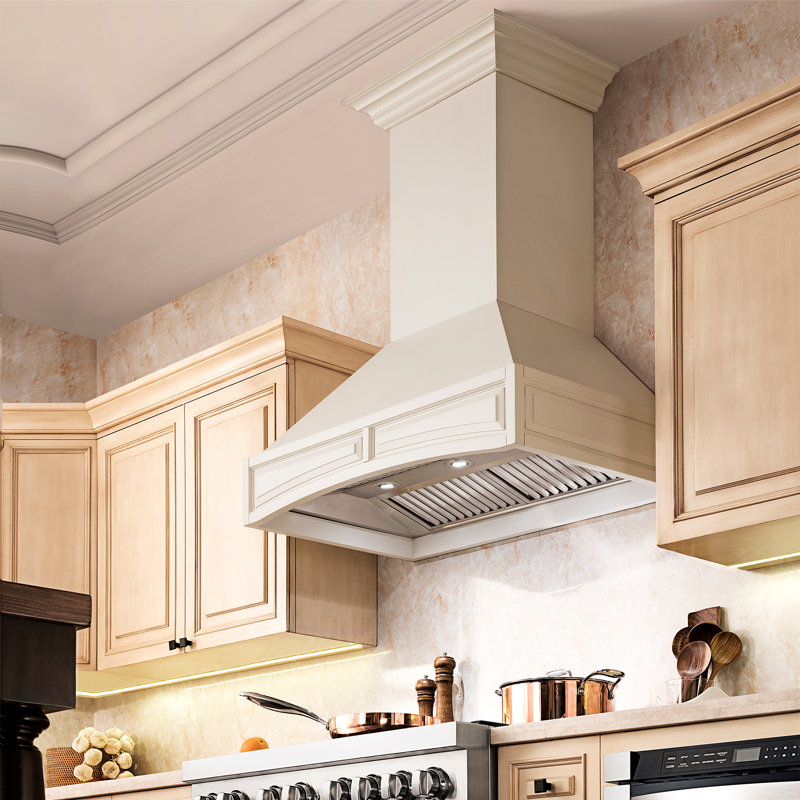 30" Wood 400 CFM Wall Mount Range Hood, Cottage White