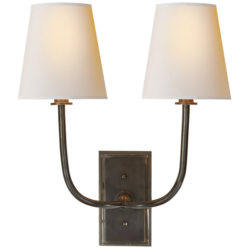 Thomas O'Brien Hulton Double Sconce, Bronze, Fabric